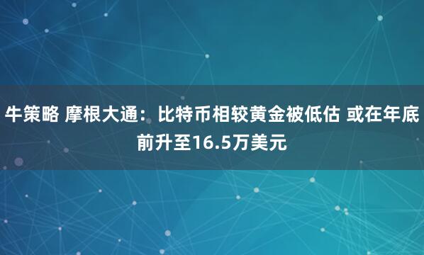 牛策略 摩根大通：比特币相较黄金被低估 或在年底前升至16.5万美元